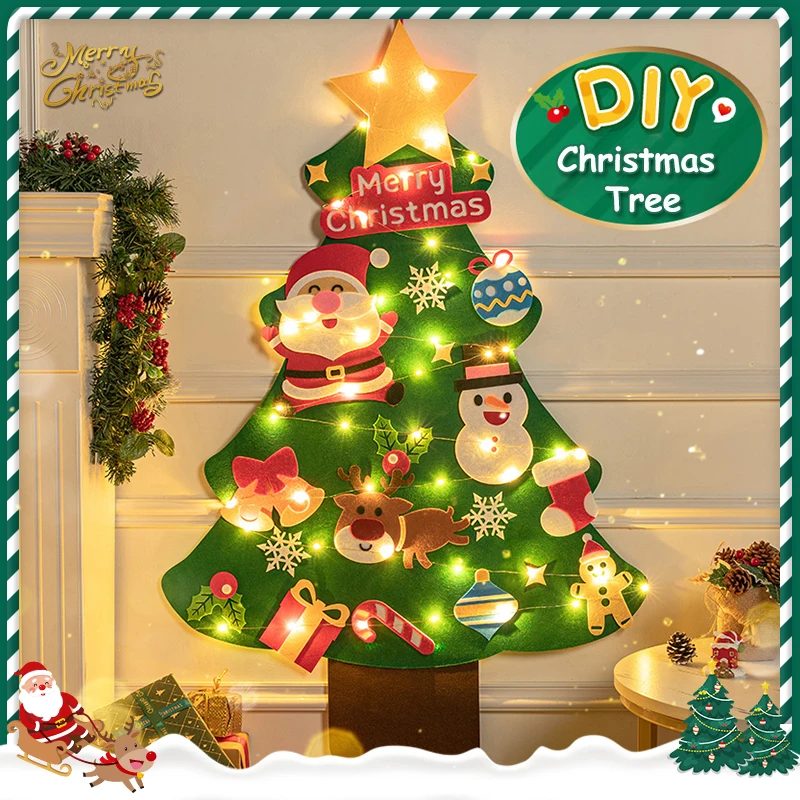 Направи си САМ Фетровая Коледно Дърво Свалящ Коледна Играчка за Родители и деца с Led Осветление, Стенни Коледни Подаръци, Украси за Деца