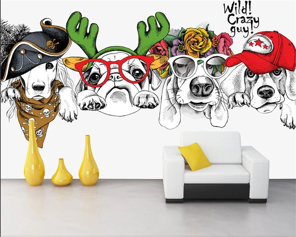 ustom тапети модерен минималистичен карикатура ръчно рисувани кученце самоличността на детска стая фон стенно украшение 3d тапети