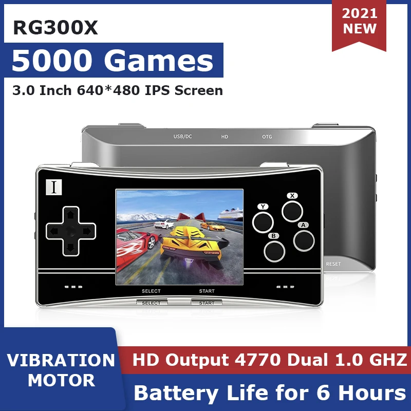 Преносима игрова конзола RG300X Reteo с 3.0-инчов IPS-екран 18000 Игри За PS1/GBA/SFC/MD Преносима Поддръжка на видео игри, HD Изход